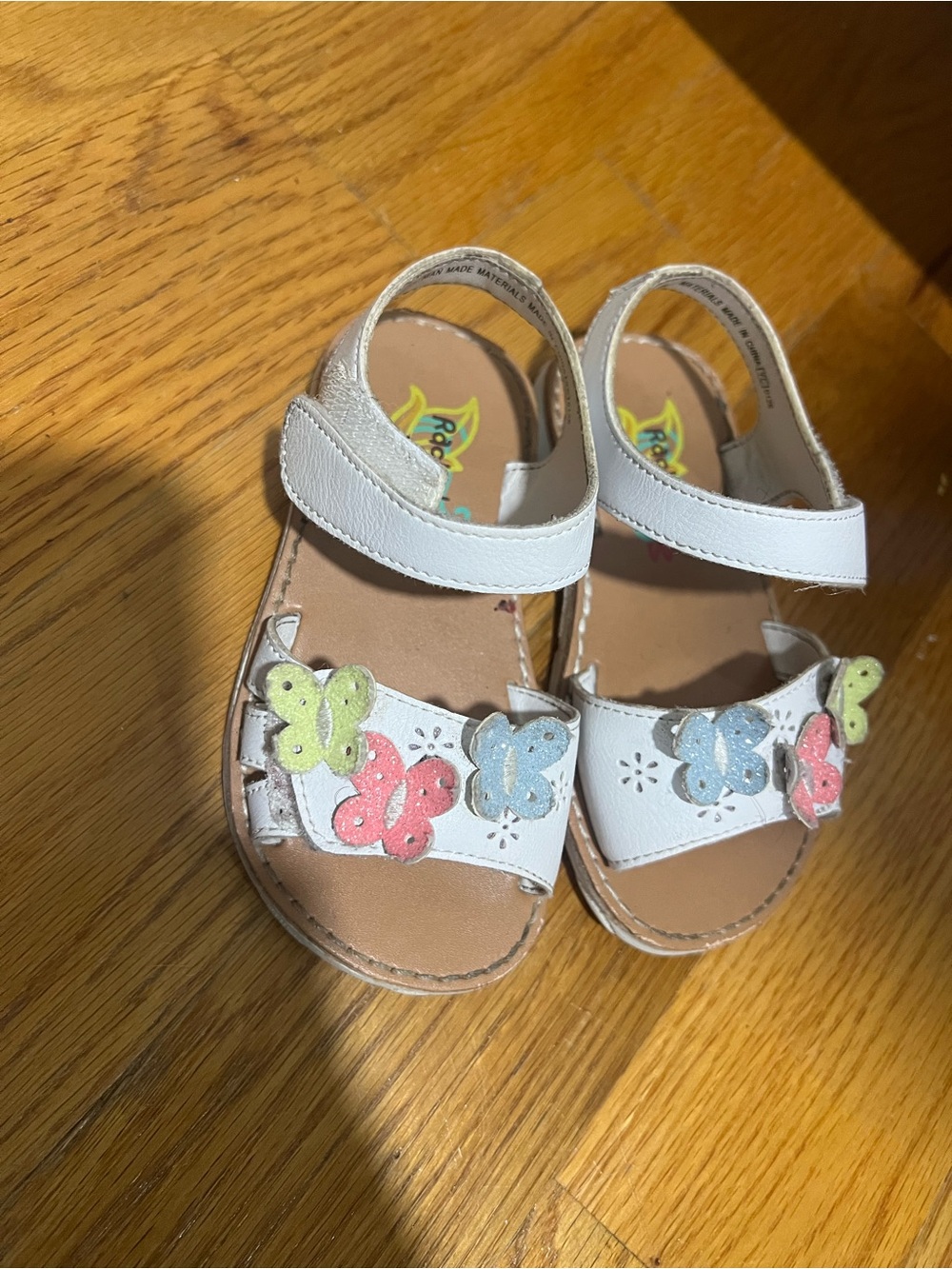 Kids White Sandals with Multicolor Butterfly Accents